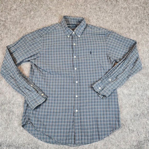 Ralph Lauren Shirt Men L Blue Plaid Button Down Long Sleeve Classic Casual Pony - Picture 2 of 10